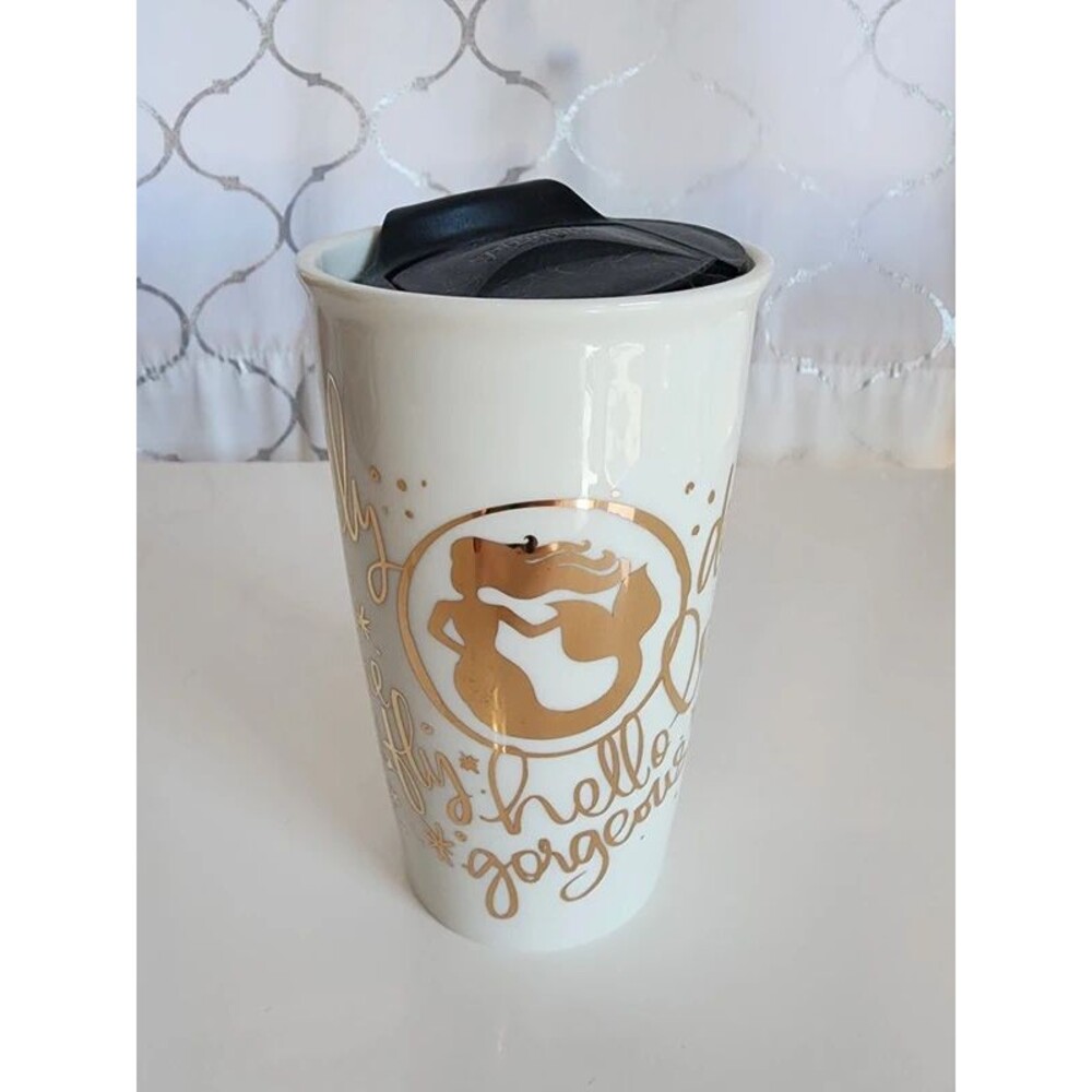 Spartina 449 Gold Mermaid Ceramic Travel Mug New